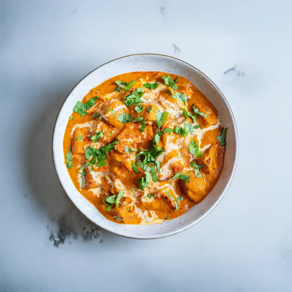 Schüssel mit Butter Halloumi Curry und saftigem Hühnchen in würziger Sauce - Privatkoch Aachen. Das Rezept gibt es auf Taste and Table.